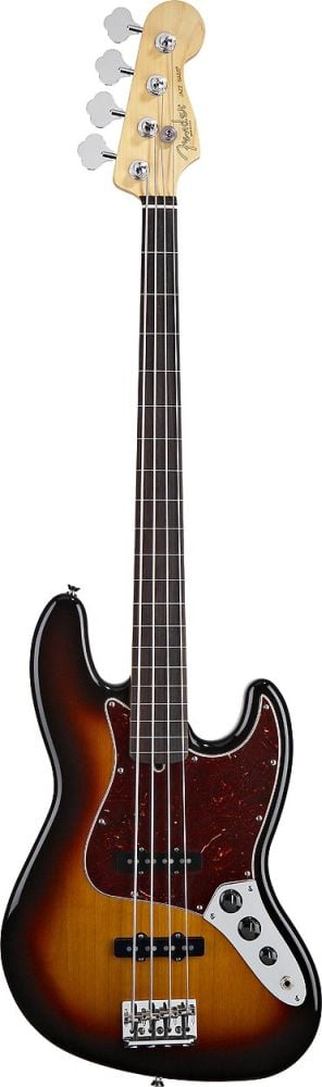 American Standard 2012 Jazz Bass Fretless Touche Palissandre 3 Color Sunburst pour 1486
