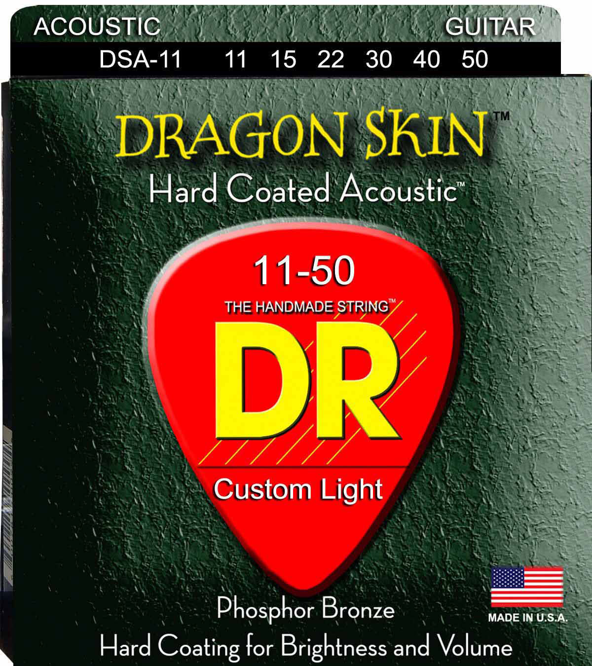 DR STRINGS DSA-11 DRAGON SKIN HARD COATED CUSTOM LIGHT 11-50