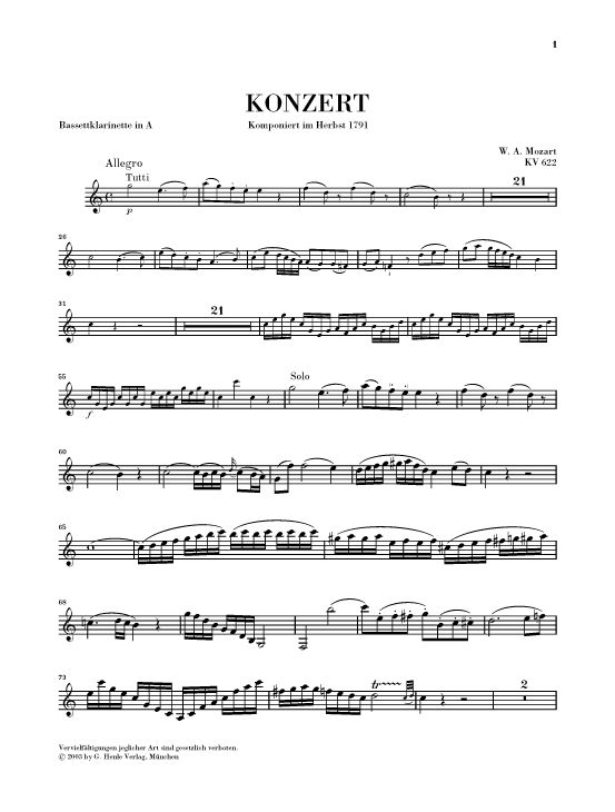 Partitions Mozart W.a. Concerto A Major K. 622