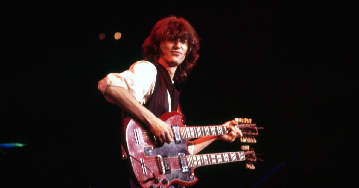 Jimmy Page et sa guitare Gibson double (...)