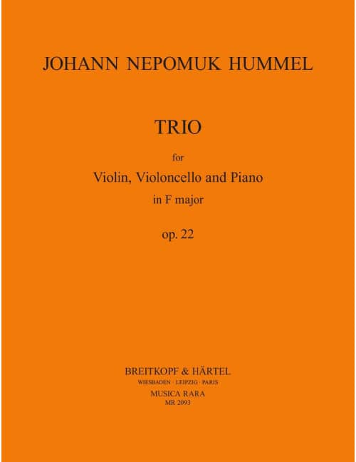 EDITION BREITKOPF HUMMEL JOHANN NEPOMUK - KLAVIERTRIO F-DUR OP. 22 - VIOLIN, CELLO, PIANO