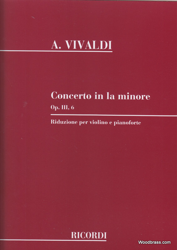 RICORDI VIVALDI A. - VIVALDI A. - CONCERTO IN LA MIN., OP. III N. 6 RV 356 - VIOLON, CORDES ET BASSE CONTINU