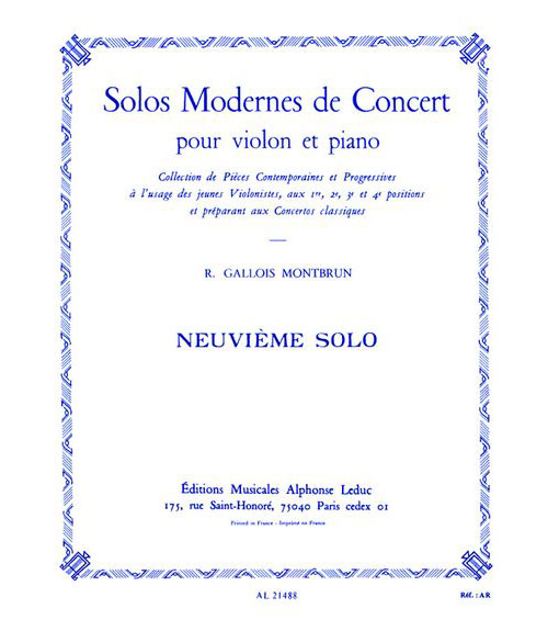 LEDUC GALLOIS-MONTBRUN RAYMOND - 9EME SOLO DE CONCERT - VIOLON & PIANO