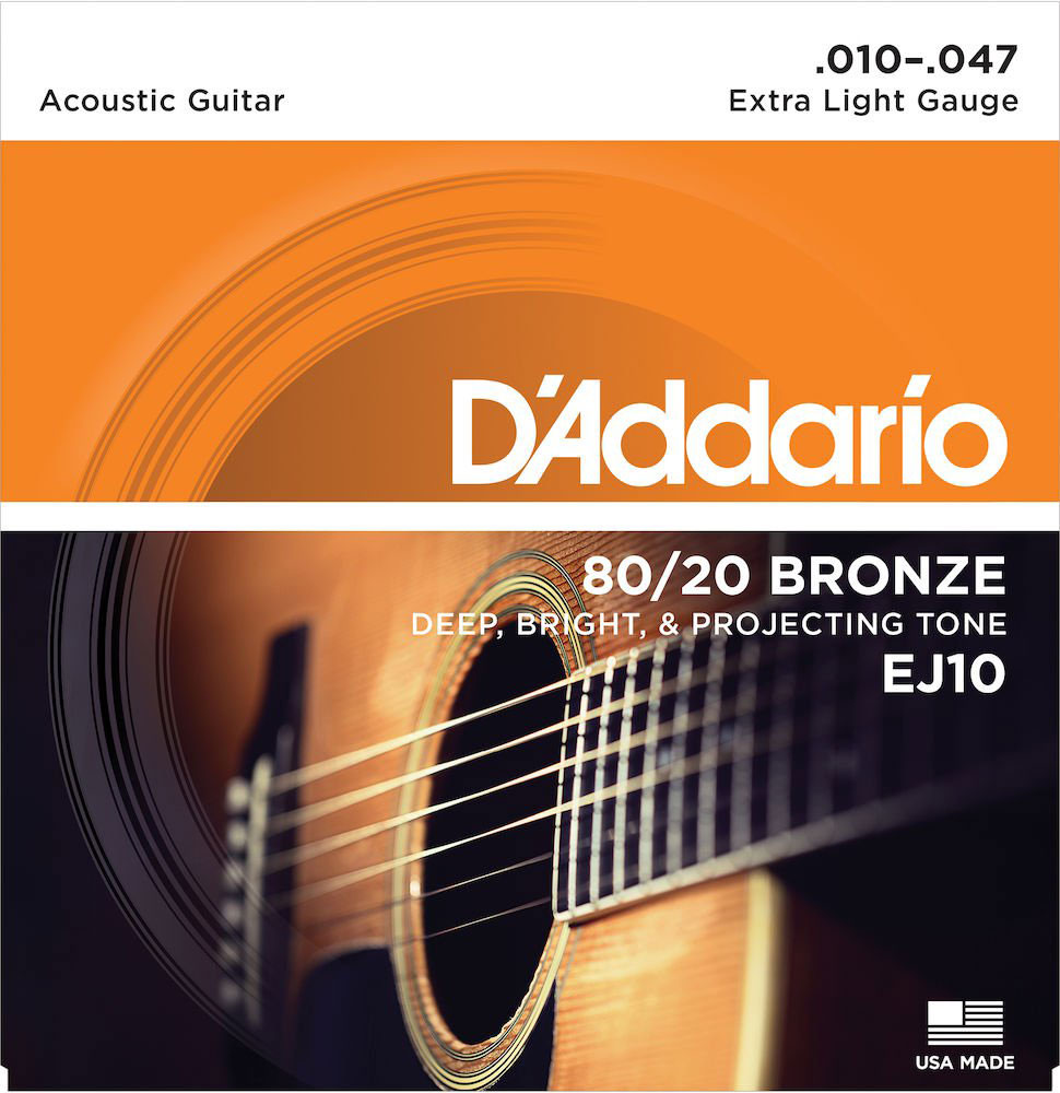 D'ADDARIO AND CO EJ10 BRONZE ACOUSTIC GUITAR STRINGS EXTRA LIGHT 10-47
