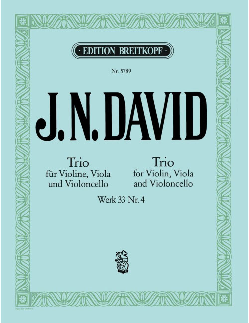 EDITION BREITKOPF DAVID JOHANN NEPOMUK - STREICHTRIO NR. 4 WK 33/4 - VIOLIN, VIOLA, CELLO