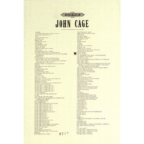 EDITION PETERS CAGE JOHN - SHE IS ASLEEP (II. DUET) - VOICE AND PREPARED PIANO (PER 10 MINIMUM)