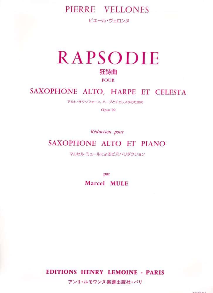 LEMOINE VELLONES PIERRE - RHAPSODIE OP.92 - SAXOPHONE MIB, PIANO