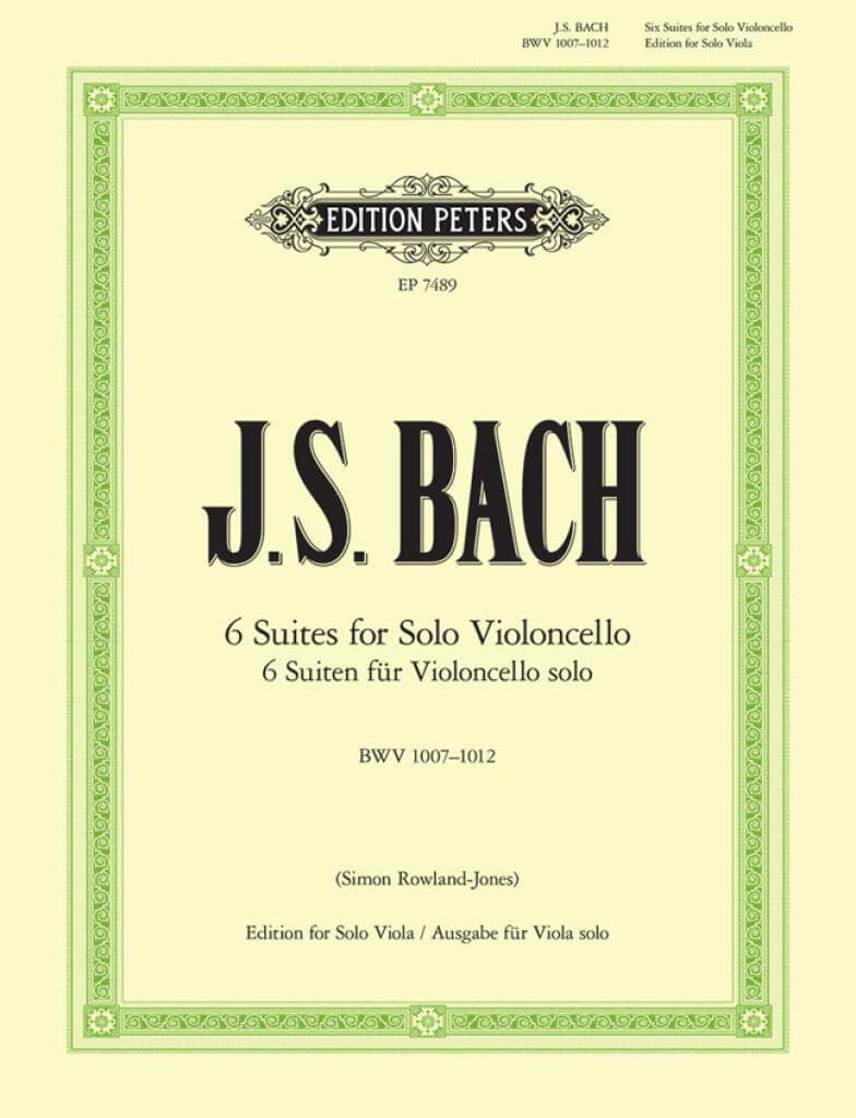 EDITION PETERS BACH J. S. - SUITEN FUR CELLO - TRANSCRIPTION POUR ALTO 