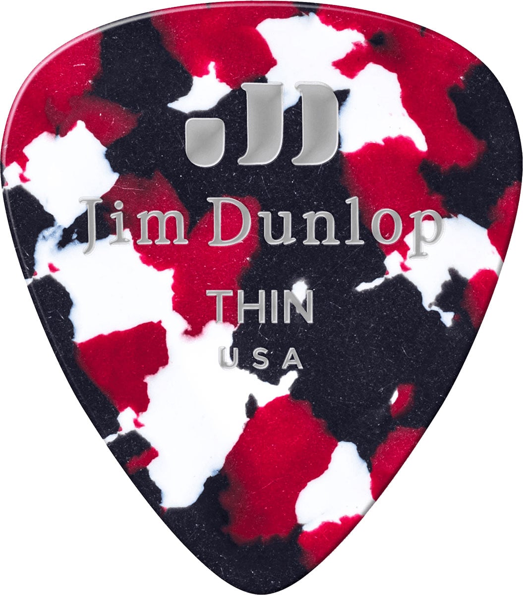 JIM DUNLOP GENUINE CELLULOID CLASSIC, PLAYER'S PACK OF 12, CONFETTI, THIN