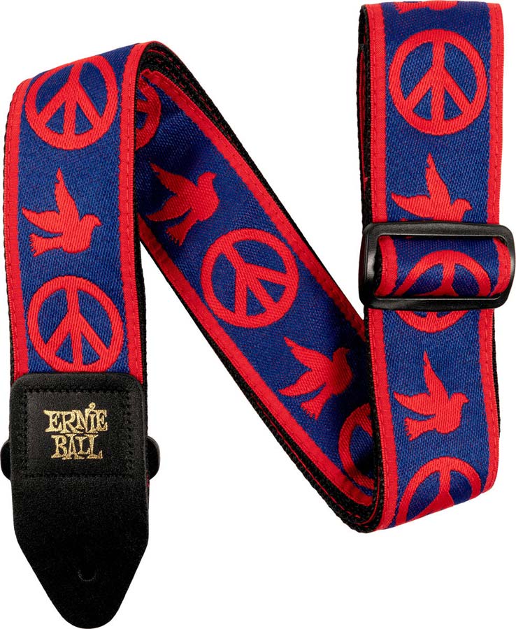 ERNIE BALL RED AND BLUE PEACE LOVE DOVE JACQUARD WEBBING