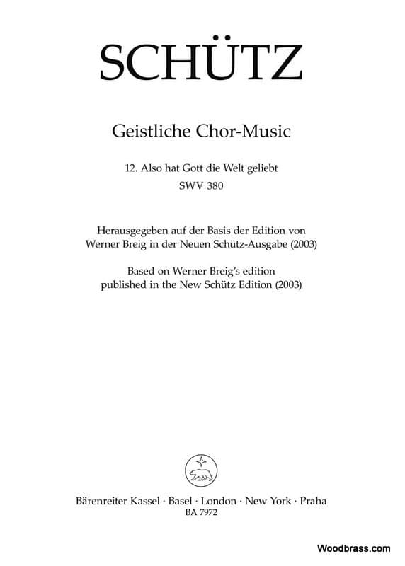 BARENREITER SCHUTZ H. - ALSO HAT GOTT DIE WELT GELIEBT SWV 380