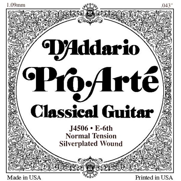 D'ADDARIO AND CO J4506 PRO-ARTE NYLON CLASSICAL GUITAR SINGLE STRING NORMAL TENSION SIXTH STRING