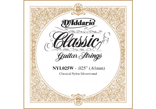 D'ADDARIO AND CO NYL025W SILVER-PLATED COPPER CLASSICAL SINGLE STRING .025 