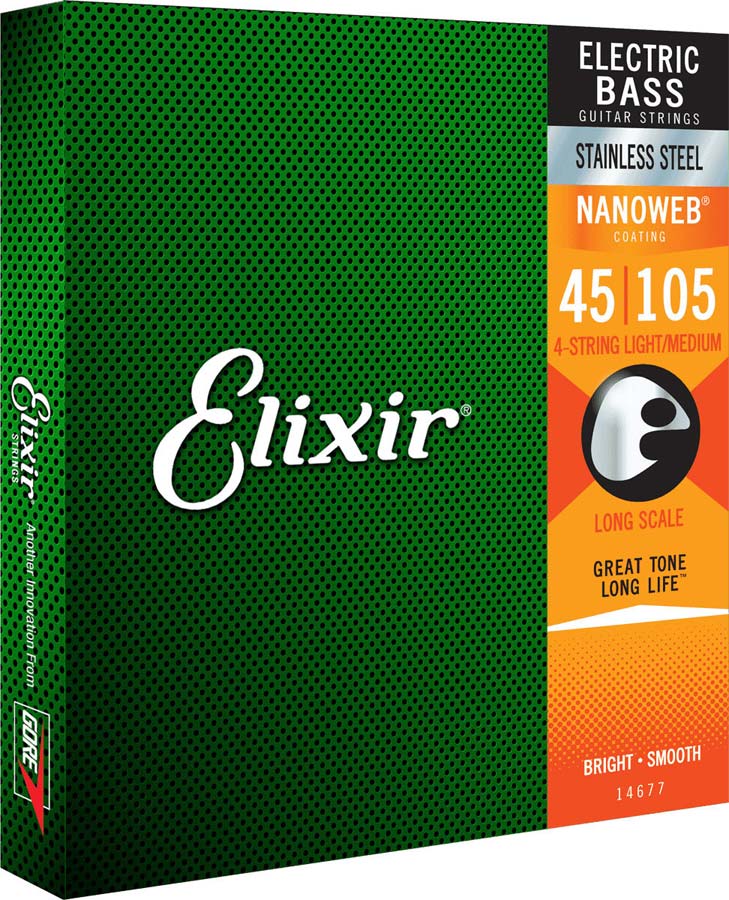 ELIXIR NANOWEB STAINLESS STEEL ELECTRIC BASS STRINGS MEDIUM SET /4C !45-65-85-105