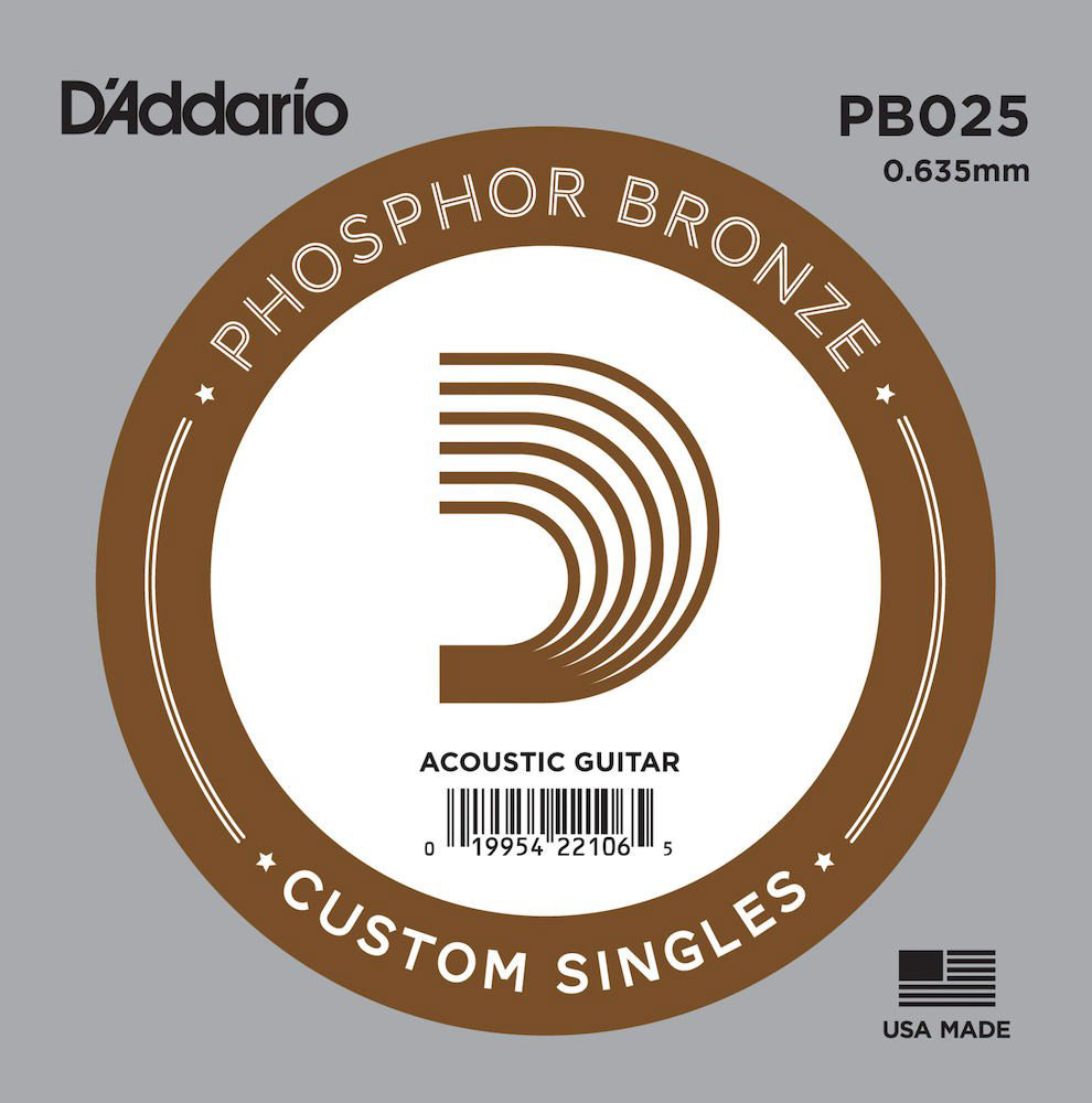 D'ADDARIO AND CO PB025 PHOSPHOR BRONZE WOUND ACOUSTIC GUITAR SINGLE STRING .025