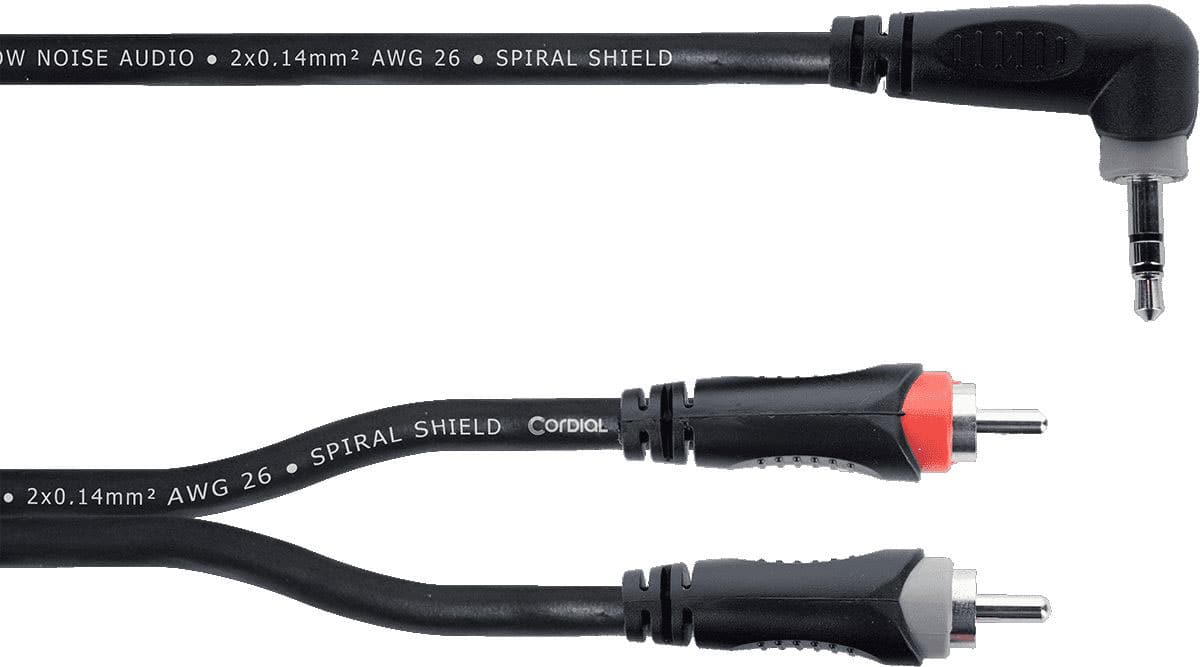 CORDIAL Y-CABLE STEREO MINI-JACK SLING, ANGLED / 2 RCA 1.5 M
