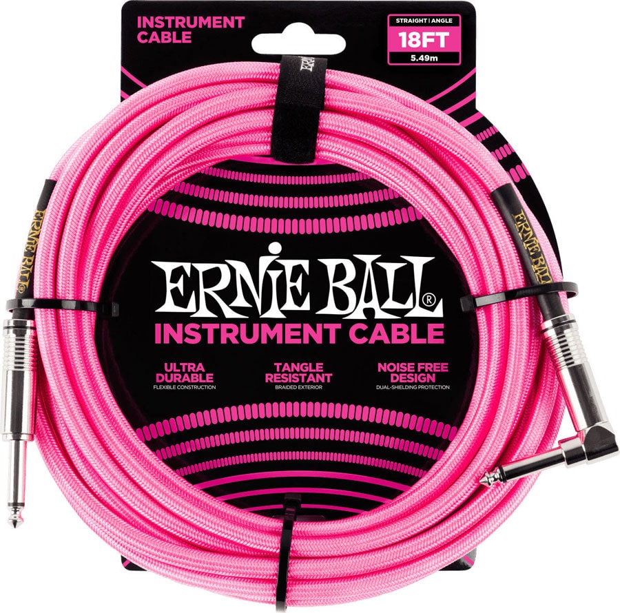 ERNIE BALL INSTRUMENT CABLE WOVEN SHEATH JACK/JACK ANGLED 5,5M PINK