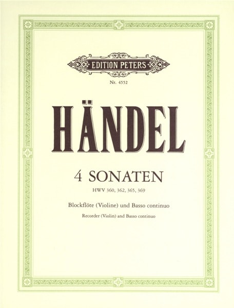 EDITION PETERS HANDEL GEORGE FRIEDERICH - 4 SONATAS - RECORDER