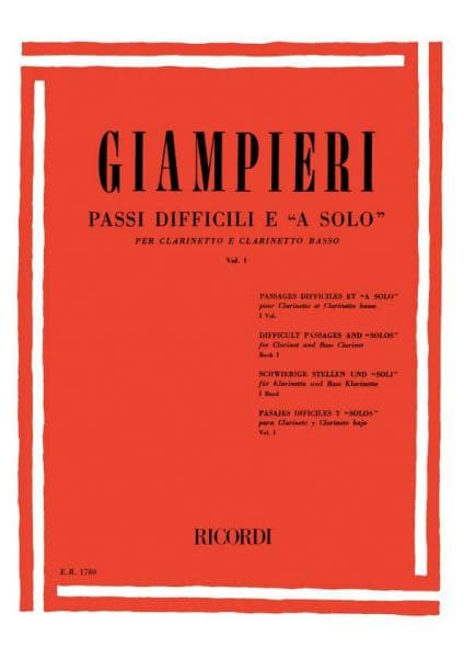 RICORDI GIAMPIERI A. - PASSI DIFFICILI E 'A SOLO' DI OPERE TEATRALI E SINFONICHE - CLARINETTE