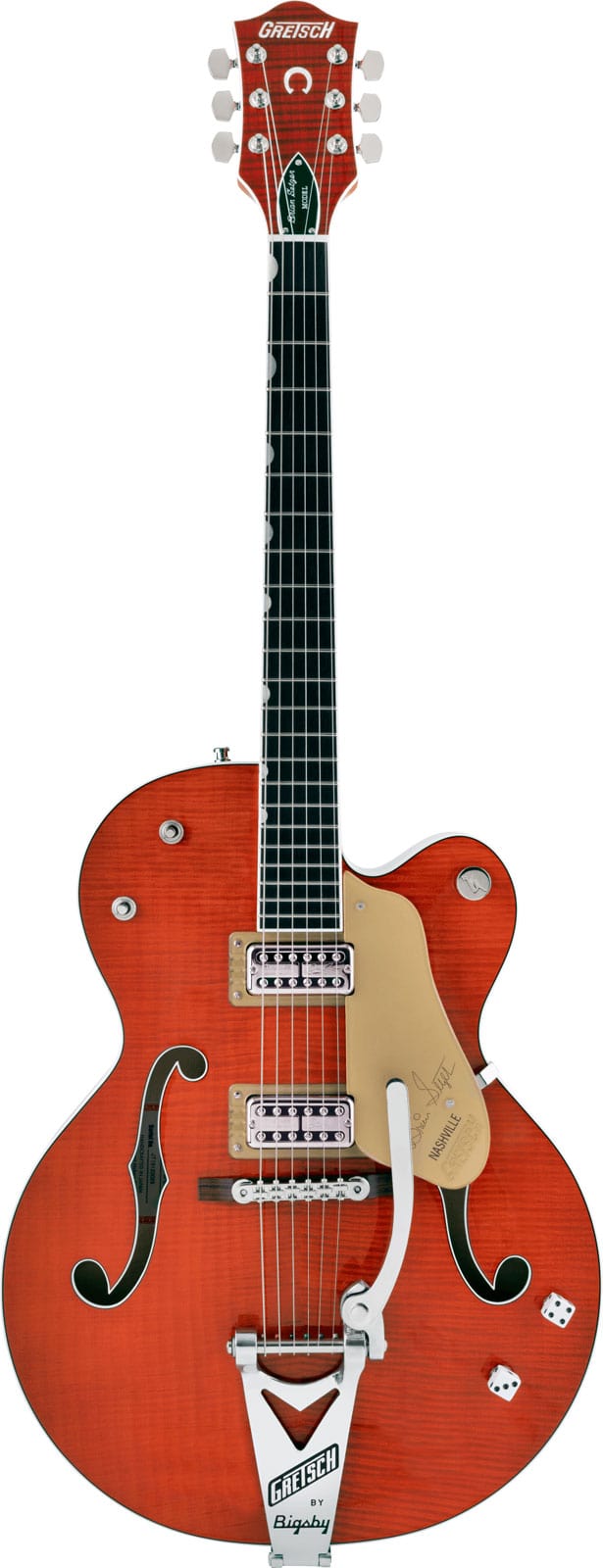 GRETSCH GUITARS G6120TFM-BSNV BRIAN SETZER SIGNATURE NASHVILLE HOLLOW BODY WITH BIGSBY AND FLAME MAPLE EBO, ORANGE S