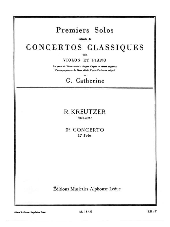 LEDUC KREUTZER R. - SOLO N°1 FROM CONCERTO N°9 IN E MINOR - VIOLON ET PIANO 