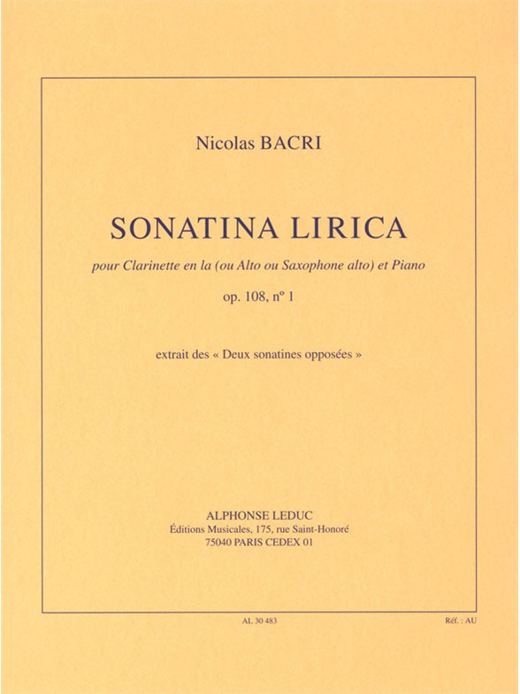 LEDUC BACRI N. - SONATINA LIRICA, OP. 108 N° 1 CLARINETTE EN LA (OU ALTO OU SAXOPHONE ALTO) ET PIANO 