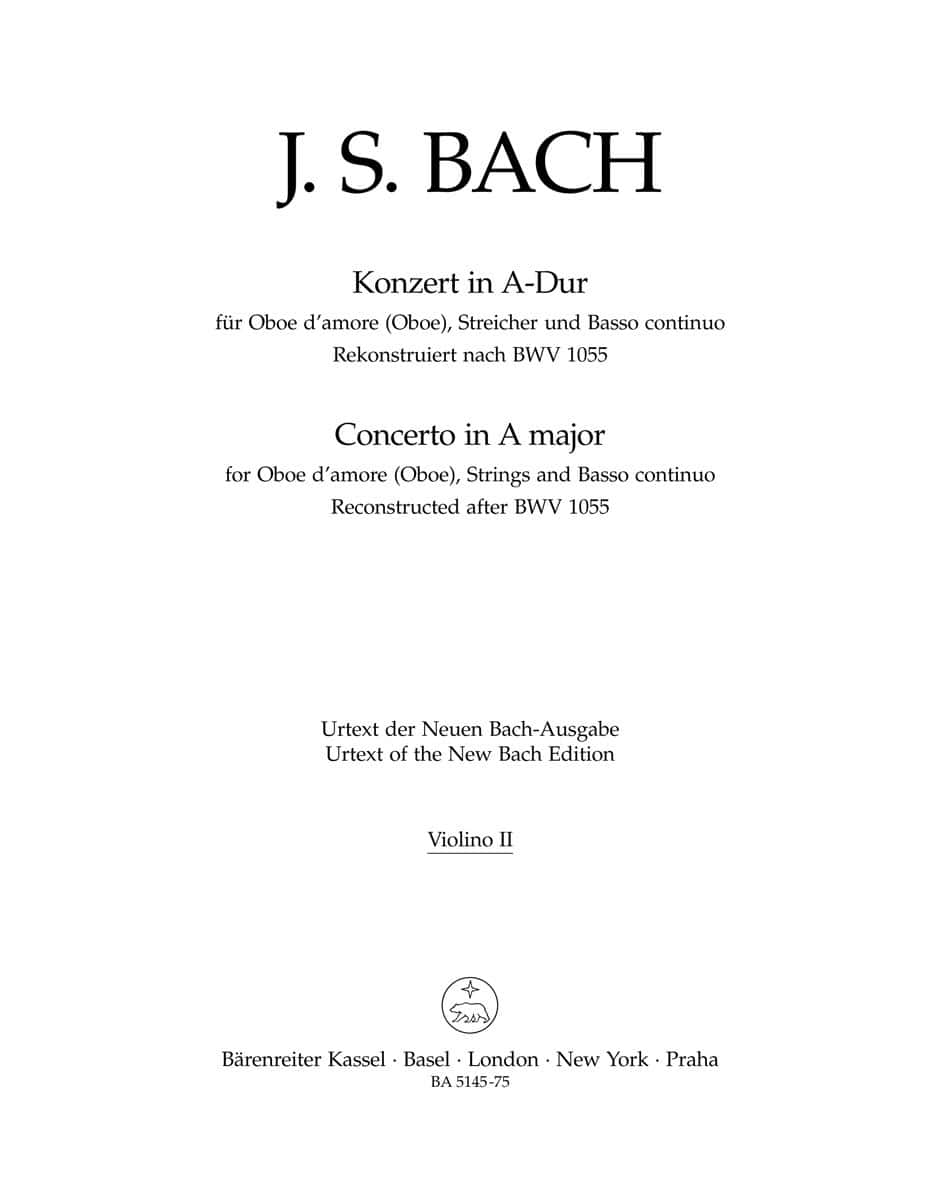 BARENREITER BACH J. S. - CONCERTO IN A MAJOR BWV 1055 - VIOLON 2 