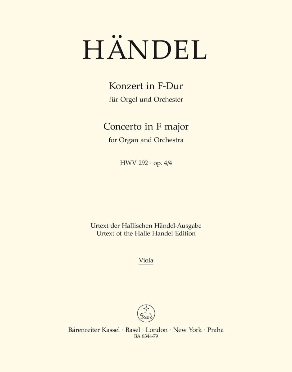 BARENREITER HAENDEL - KONZERT IN F-DUR (FA MAJEUR) ORGUE ET ORCHESTRE