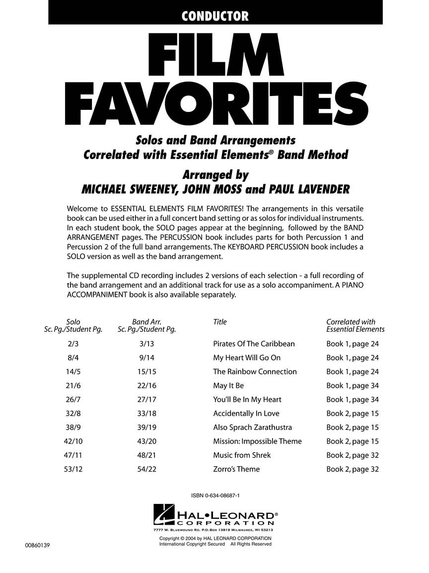 HAL LEONARD FILM FAVORITES + CD - CONDUCTEUR 