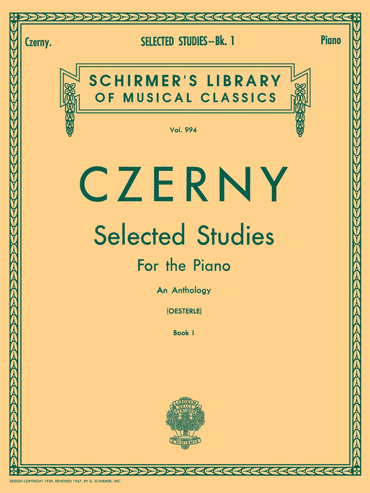 SCHIRMER CZERNY CARL - SELECTED STUDIES VOL.1 - PIANO