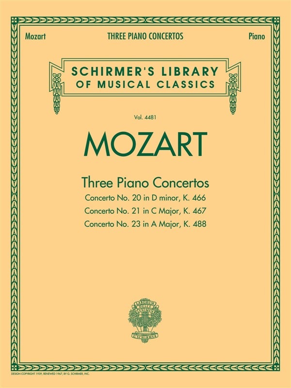 HAL LEONARD MOZART W A - THREE PIANO CONCERTOS K466, K467 AND K488 - TWO PIANOS