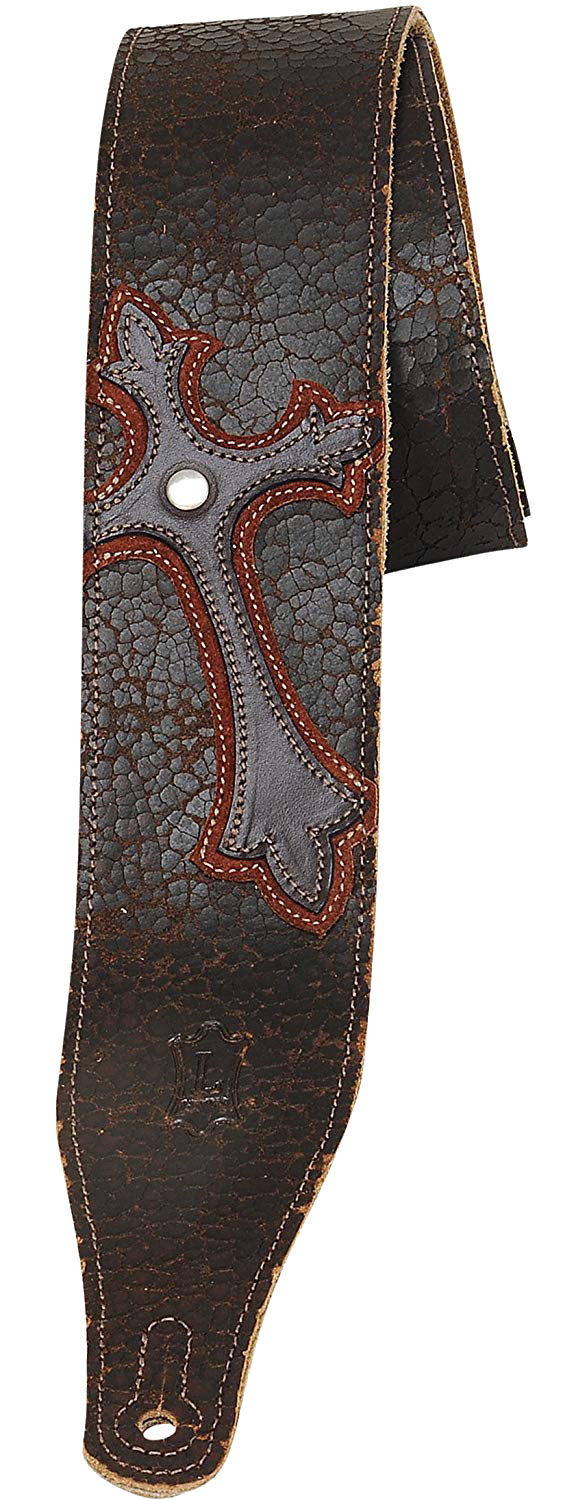 LEVY'S 6,4 CM, DARK BROWN LEATHER CRACKLE, CROSS PATTERN