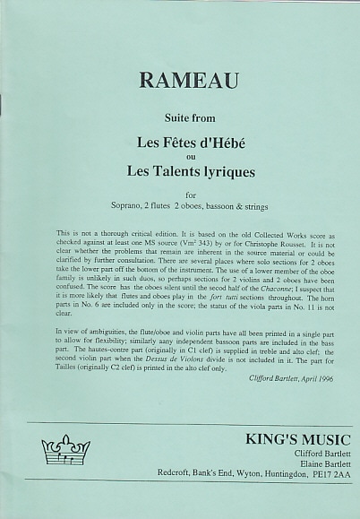 KING'S MUSIC RAMEAU SUITE FROM : LES FêTES D'HéBé OU LES TALENTS LYRIQUES