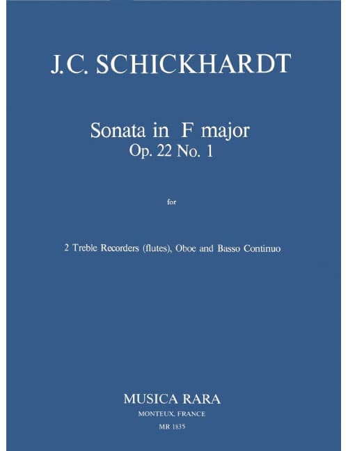 EDITION BREITKOPF SCHICKHARDT JOHANN CHRISTIAN - SONATE IN F OP. 22/1 - 2 RECORDER, OBOE, BASSO CONTINUO