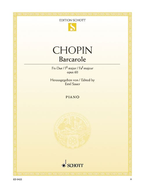 SCHOTT CHOPIN FREDERIC - BARCAROLE F SHARP MAJOR OP. 60 - PIANO