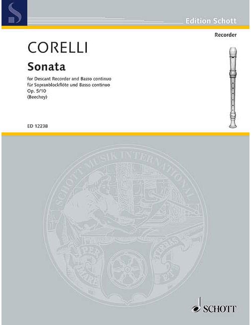 SCHOTT CORELLI ARCANGELO - SONATA F MAJOR OP 5/10 - SOPRANO RECORDER AND PIANO