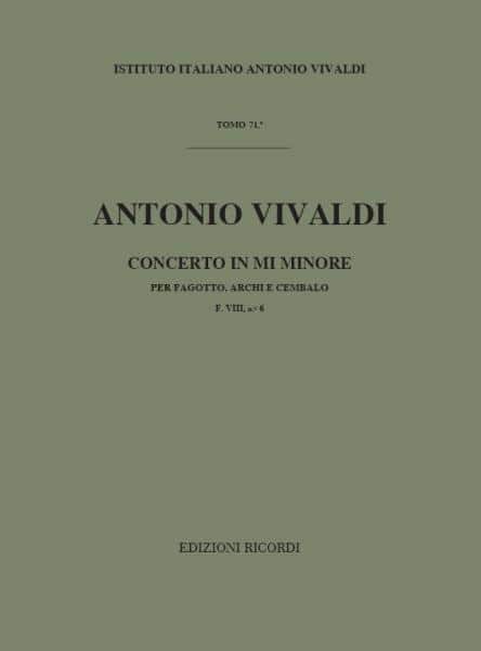 RICORDI VIVALDI A. - CONCERTO IN MI MIN. RV 484 - F.VIII/6 - BASSON