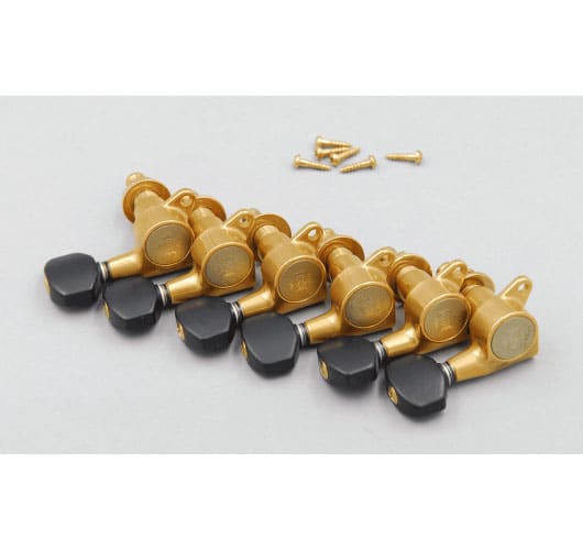 GOTOH TUNING MACHINES GUITAR 6 ONLINE X-GOLD, BLACK SATIN BUTTON, STRAIGHT