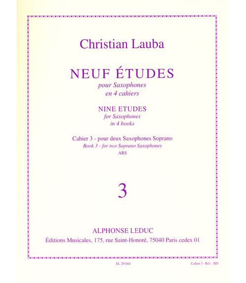 LEDUC LAUBA CHRISTIAN - NEUF ETUDES POUR SAXOPHONE - CAHIER 3