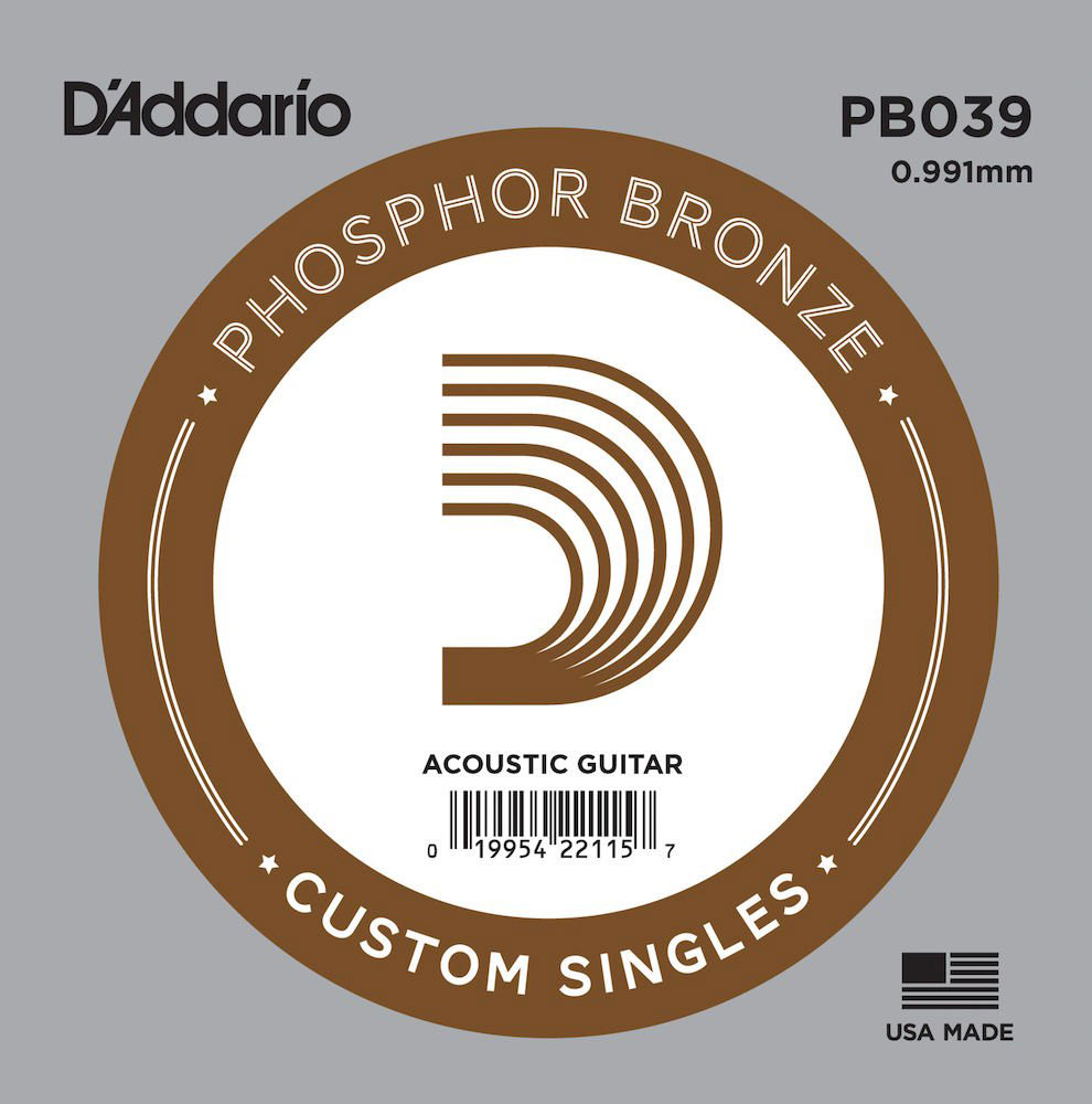 D'ADDARIO AND CO PB030 PHOSPHOR BRONZE WOUND ACOUSTIC GUITAR SINGLE STRING .039