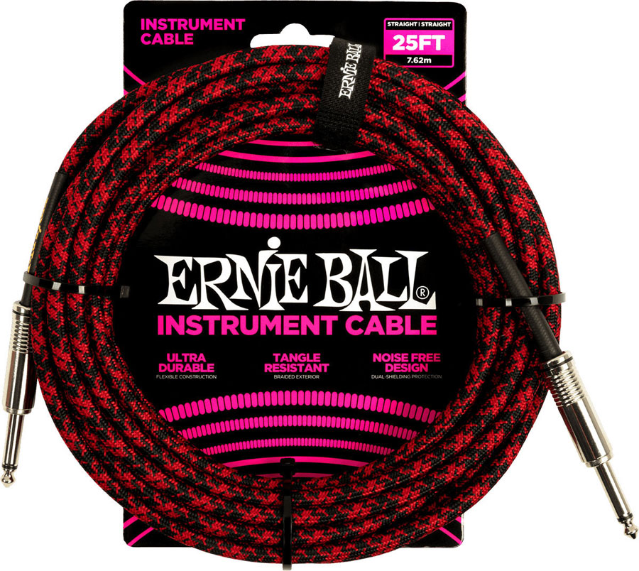 ERNIE BALL 7.62M JACK MONO MALE TO JACK MONO MALE RED AND BLACK