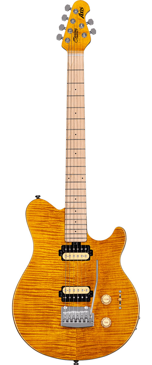 STERLING GUITARS AXIS FLAME MAPLE TOP TRANS GOLD