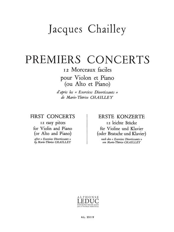 LEDUC PARTITION - CHAILLEY JACQUES - PREMIERS CONCERTS - VIOLON (OU ALTO) & PIANO