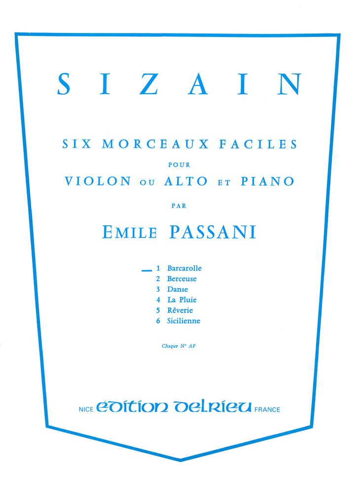 EDITION DELRIEU PASSANI EMILE - SIZAIN 1 : BARCAROLLE - VIOLON