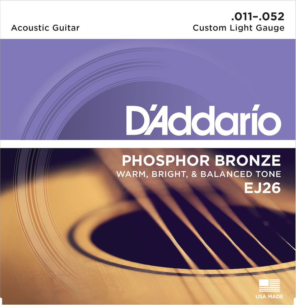 D'ADDARIO AND CO EJ26 PHOSPHOR BRONZE ACOUSTIC GUITAR STRINGS CUSTOM LIGHT 11-52