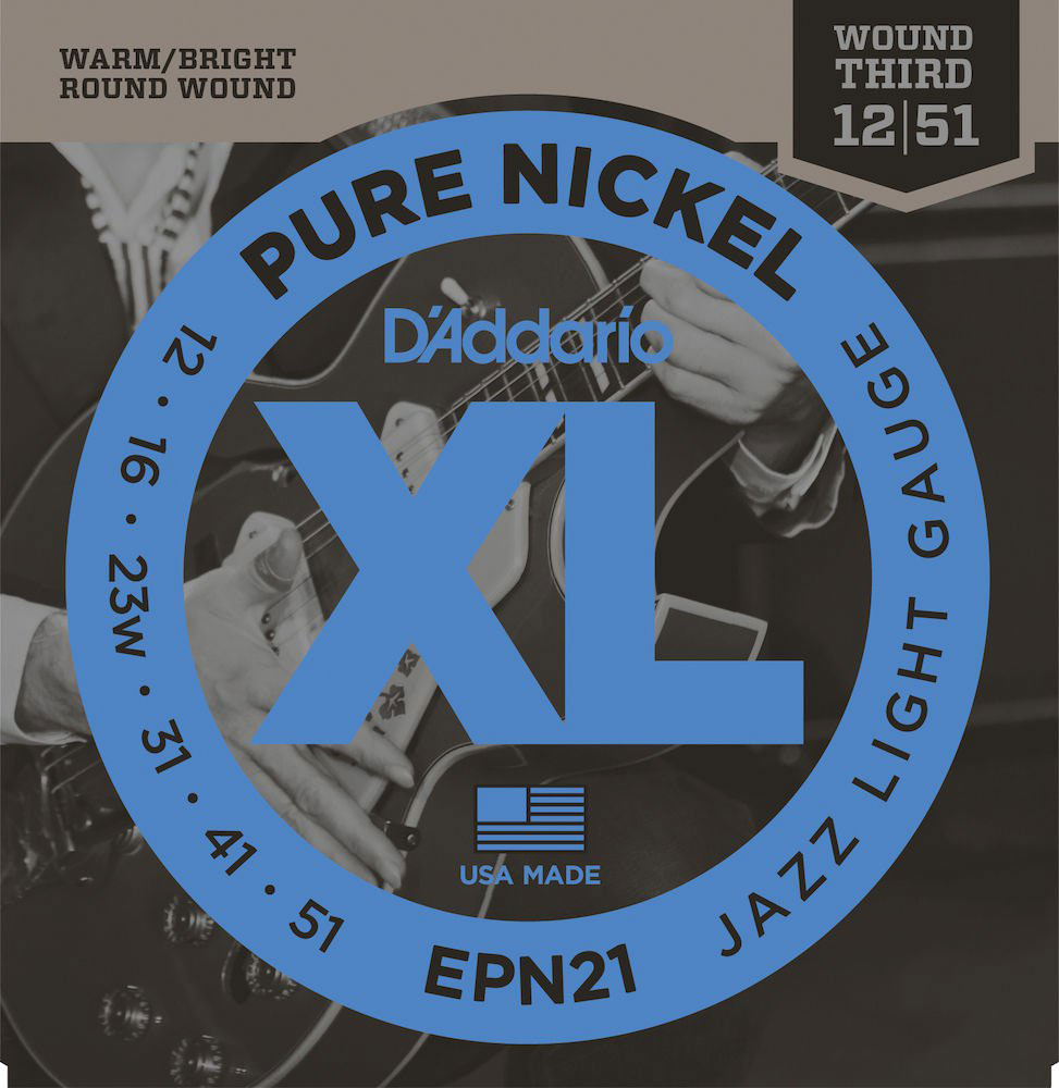 D'ADDARIO AND CO EPN21 PURE NICKEL ELECTRIC GUITAR STRINGS JAZZ LIGHT 12-52