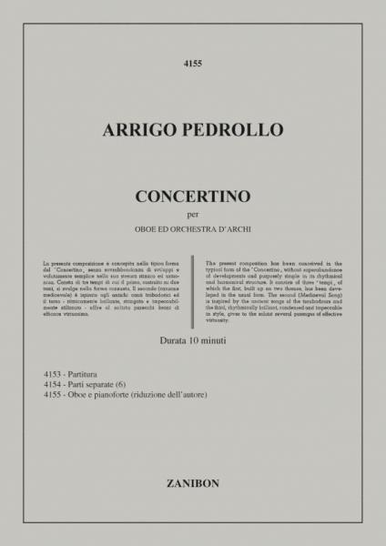 RICORDI PEDROLLO A. - CONCERTINO PER OBOE E ORCHESTRA D'ARCHI - HAUTBOIS ET CORDES
