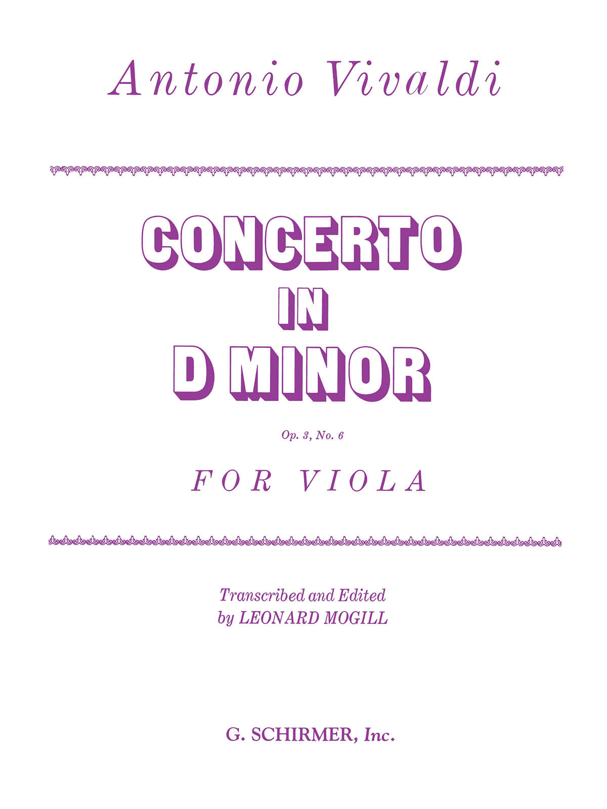 SCHIRMER VIVALDI A. - CONCERTO IN D MINOR OP. 3/6 - ALTO