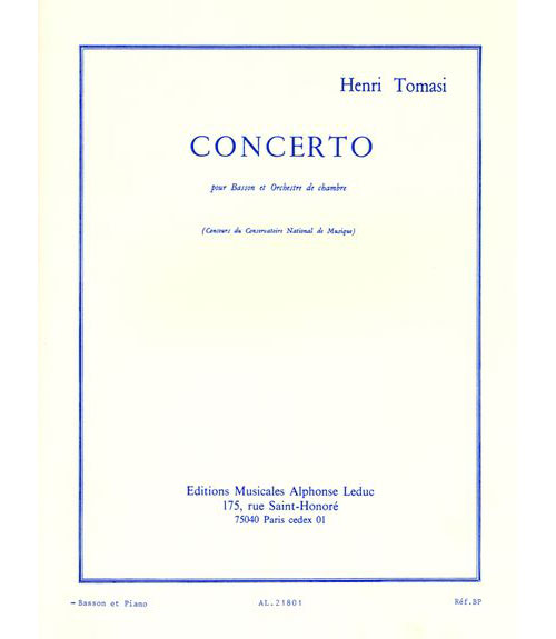 LEDUC TOMASI H. - CONCERTO(BASSON ORCHESTRE) -BASSON ET PIANO 