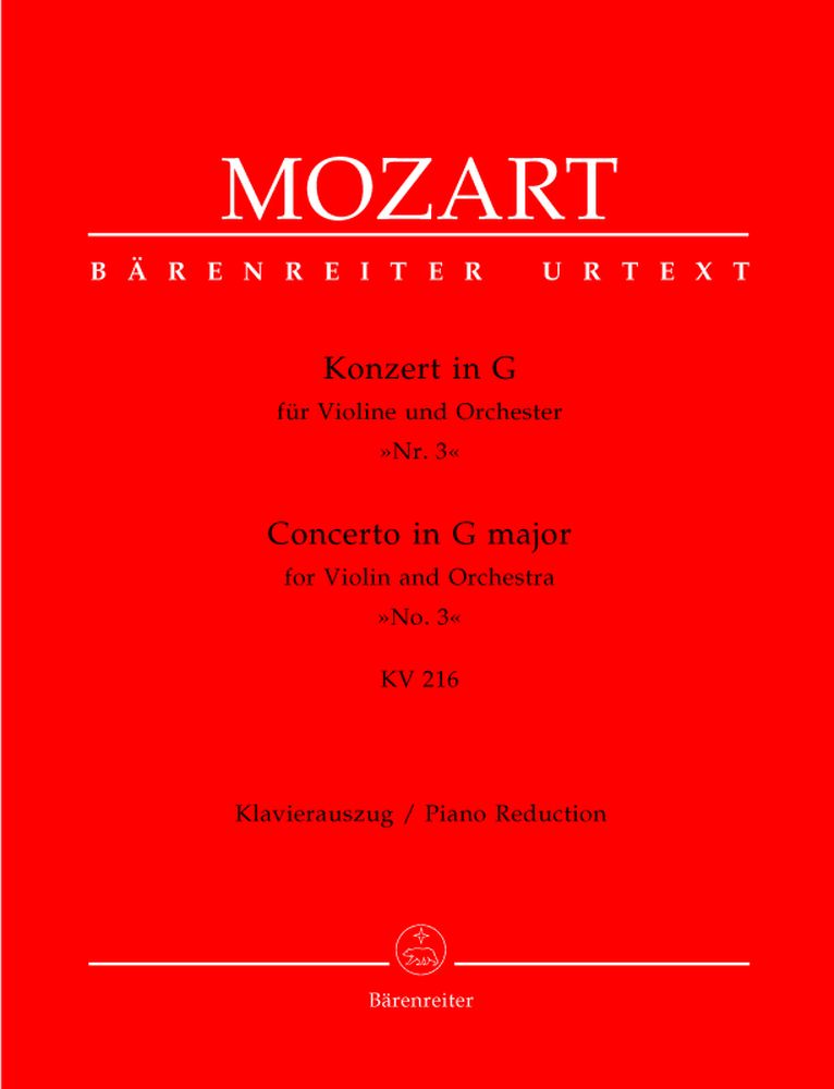 BARENREITER MOZART W.A. - CONCERTO N°3 IN G MAJOR KV 216 - VIOLIN, PIANO